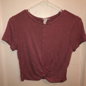 Mauve pinkish tie front t shirt